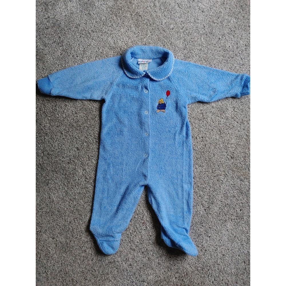 Nostalgic Vtg Paddington Blue Baby Terry Cloth Footie Pajamas Sleeper 12 Month